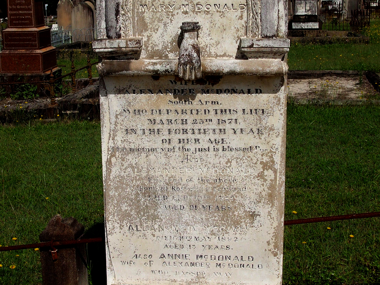 Photo of headstones/Mary McDonald nee McLennan d1871 hdstn Maclean cem NSW